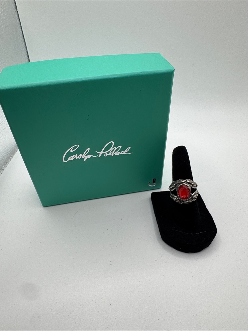 Carolyn Pollack Silver Ring with Bright Red Oval Stone